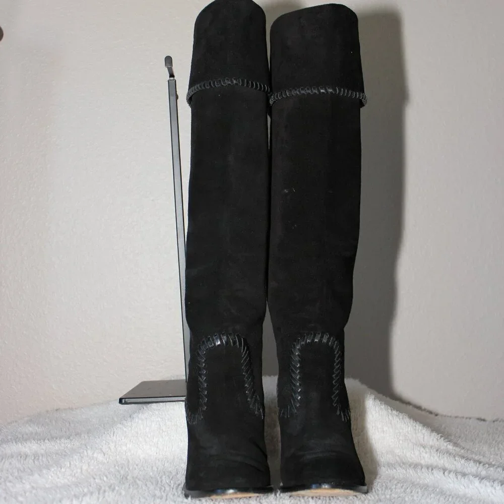 KORS Michael Kors Black Suede Over-The-Knee Whipstitch Boots